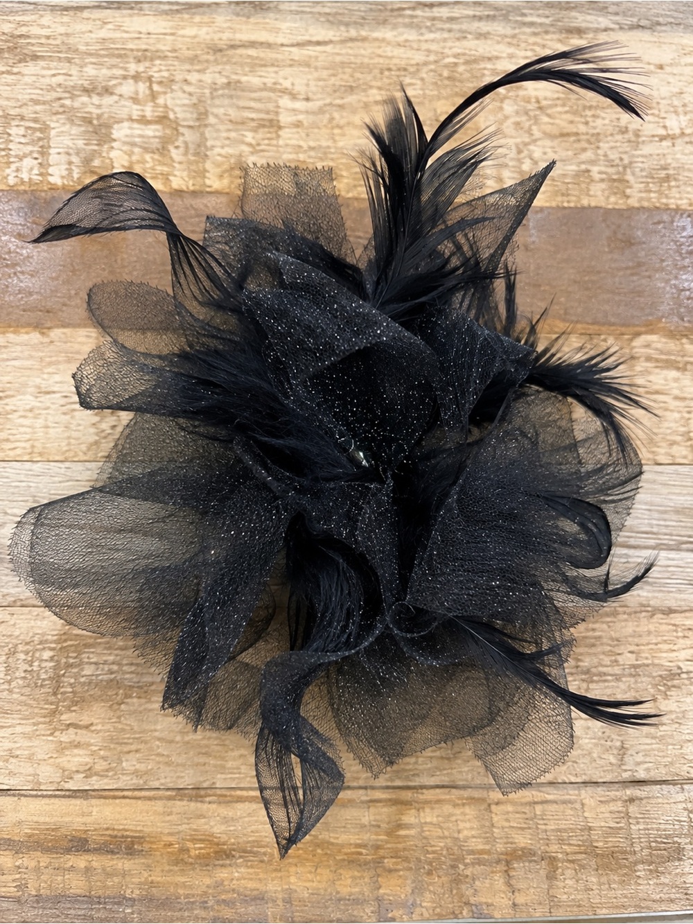 Black Flower Brooch Pin Tulle Feather Corsage Gothic Statement Accessory